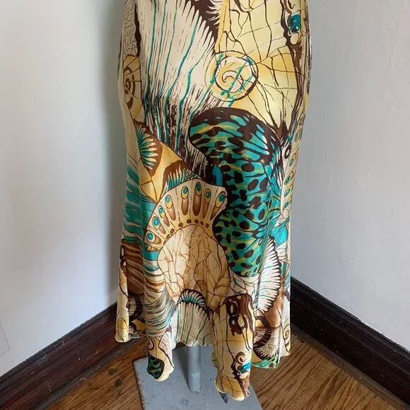 VTG y2k 2000s Russel Keng 100% Silk Midi Monarch Butterfly Skirt Layered Bias 8 - Picture 11 of 13